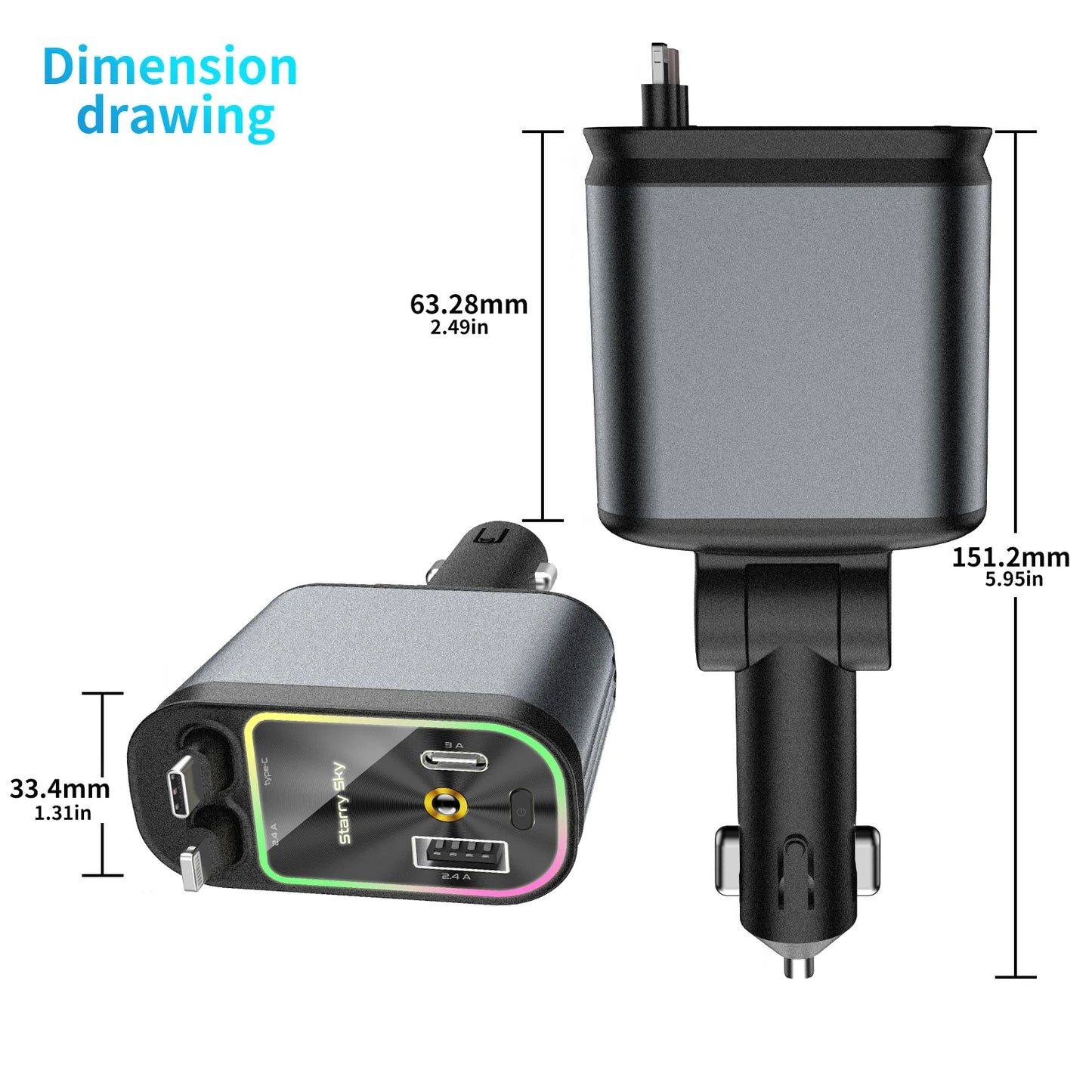 4-in-1 Car Charger with  Star Light