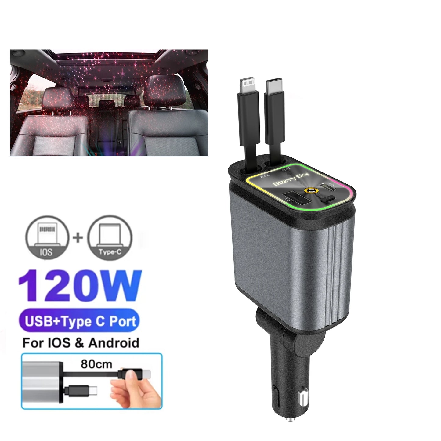 4-in-1 Car Charger with  Star Light