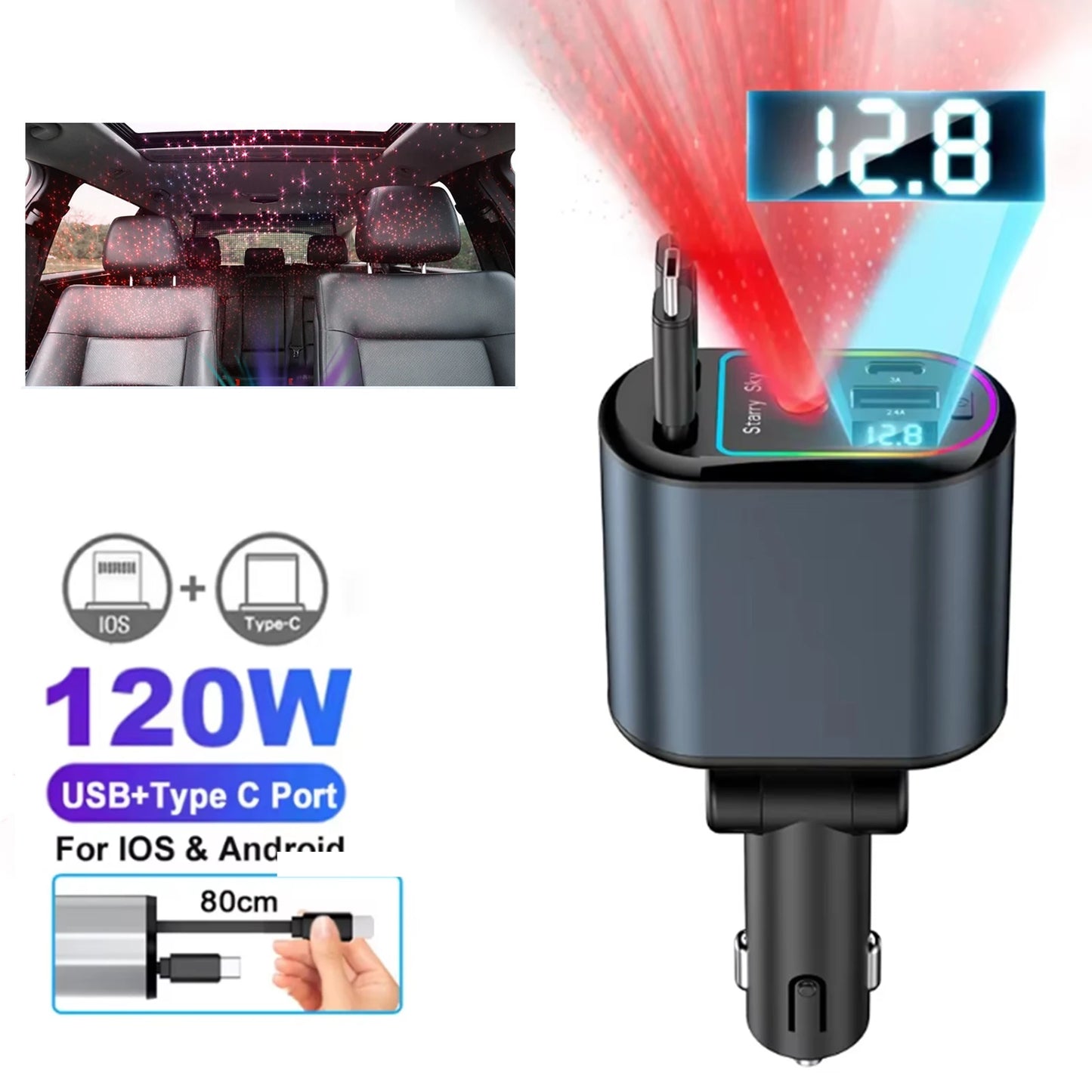 4-in-1 Car Charger with  Star Light