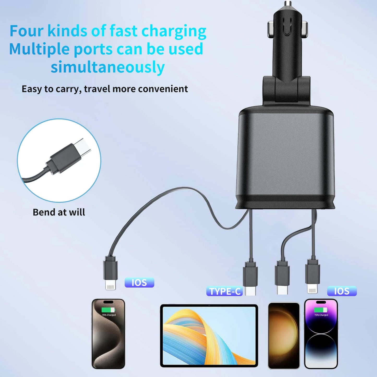 4-in-1 Car Charger with  Star Light